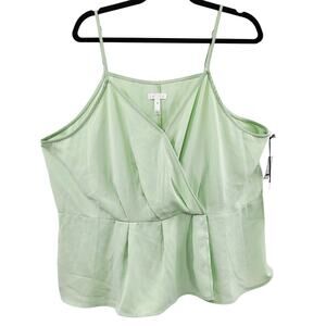 NWT Leith Mint Green Peplum Faux Wrap V-Neck Cami Women’s Plus Size 3X